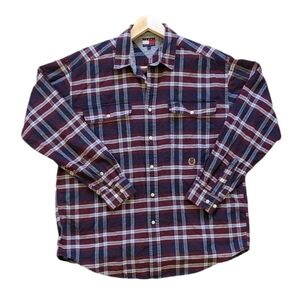 Tommy Hilfiger Plaid Button Down Shirt Shacket Mens Cotton Large Long Sleeve